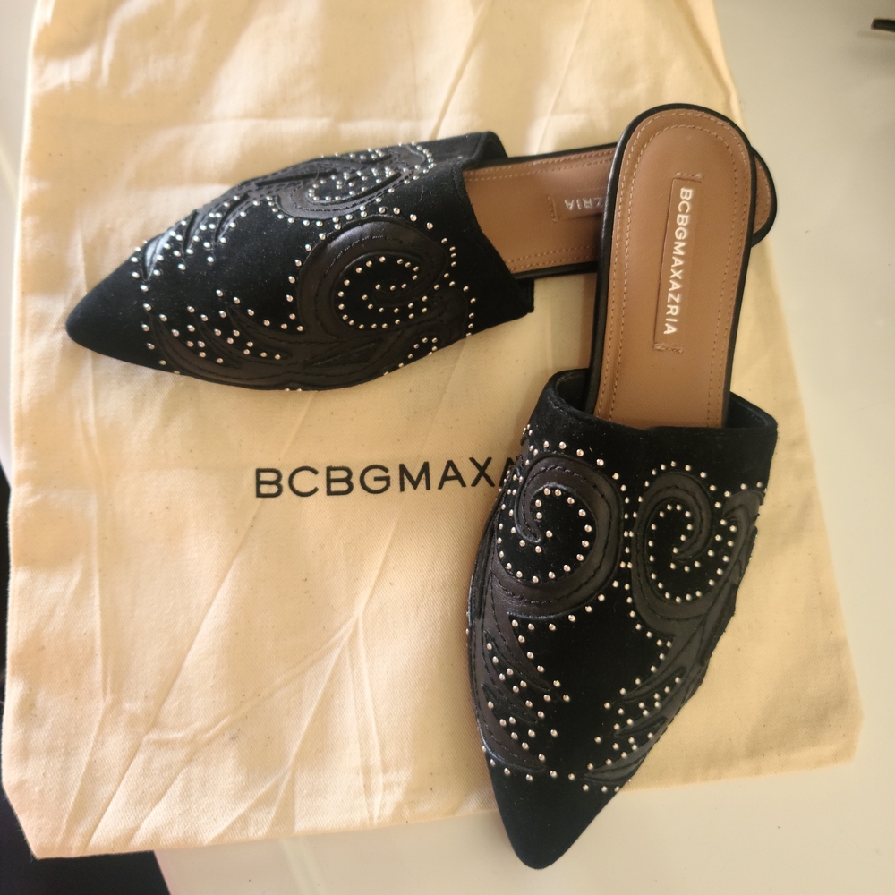BCBGMAXAZRIA Black Embellished Women's Mules